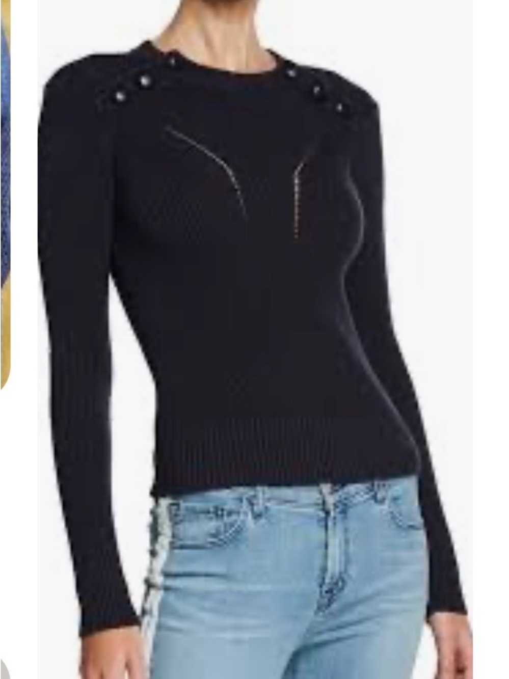 Isabel Marant Etoile Navy Blue Ribbed Knit Button Shoulder Sweater Size 38 FR